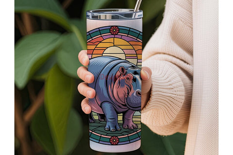Stained Glass Hippo 20oz Tumbler Wrap Sublimation DesignSVG 