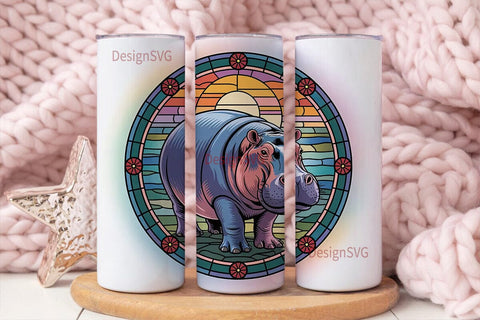 Stained Glass Hippo 20oz Tumbler Wrap Sublimation DesignSVG 