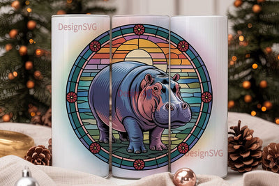 Stained Glass Hippo 20oz Tumbler Wrap Sublimation DesignSVG 