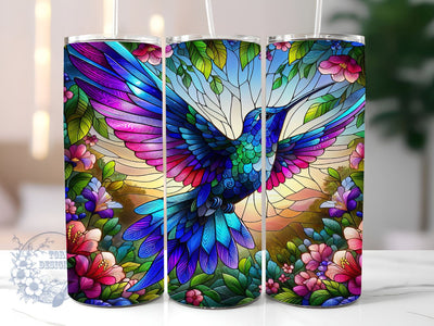 Stained Glass Hummingbird 20oz Skinny Tumbler, Hummingbird Tumbler Png, Straight & Tapered Tumbler Wrap, Instant Digital Download Sublimation ToriDesigns 
