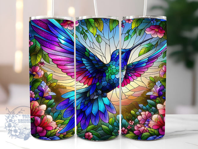 Stained Glass Hummingbird 20oz Skinny Tumbler, Hummingbird Tumbler Png, Straight & Tapered Tumbler Wrap, Instant Digital Download Sublimation ToriDesigns 