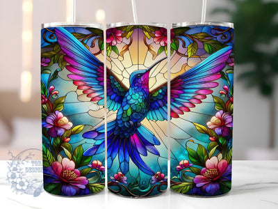 Stained Glass Hummingbird 20oz Skinny Tumbler, Hummingbird Tumbler Png, Straight & Tapered Tumbler Wrap, Instant Digital Download Sublimation ToriDesigns 