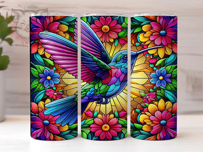 Stained Glass Hummingbird 20oz Tumbler Png, Straight & Tapered Tumbler Png, Hummingbird Tumbler Png, Digital Download PNG Sublimation Lara' s Designs 
