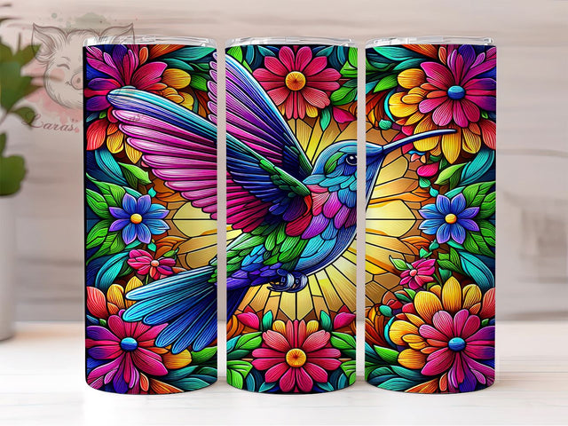 Stained Glass Hummingbird 20oz Tumbler Png, Straight & Tapered Tumbler Png, Hummingbird Tumbler Png, Digital Download PNG Sublimation Lara' s Designs 
