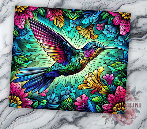 Stained Glass Hummingbird 20oz Tumbler Wrap PNG, Hummingbird Tumbler Png, Straight & Tapered Tumbler Wrap, Instant Digital Download Sublimation Li Zamperini 