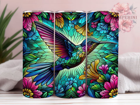 Stained Glass Hummingbird 20oz Tumbler Wrap PNG, Hummingbird Tumbler Png, Straight & Tapered Tumbler Wrap, Instant Digital Download Sublimation Li Zamperini 