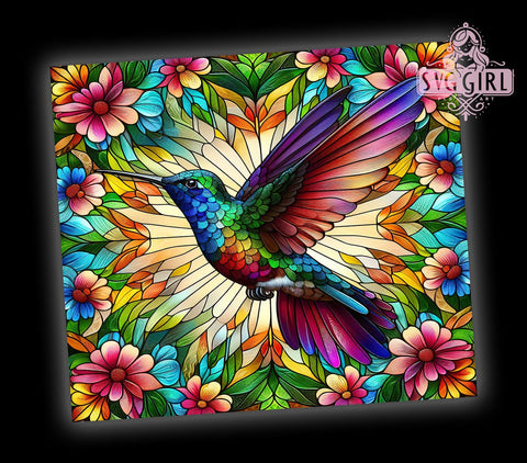Stained Glass Hummingbird 20oz Tumbler Wrap Sublimation Design, Straight Tapered Tumbler Wrap, Hummingbird Tumbler Png, Instant Digital Download Sublimation SvggirlplusArt 