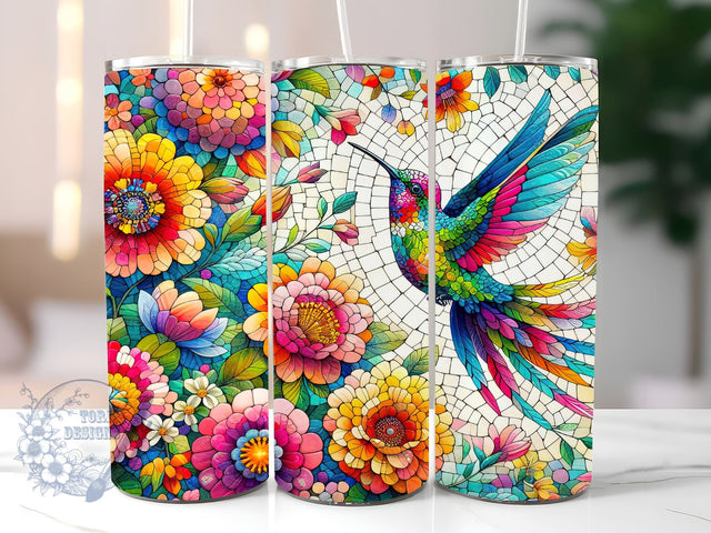 Stained Glass Hummingbird And Flowers 20oz Skinny Tumbler, Hummingbird Tumbler Png, Straight & Tapered Tumbler Wrap, Instant Digital Download Sublimation ToriDesigns 