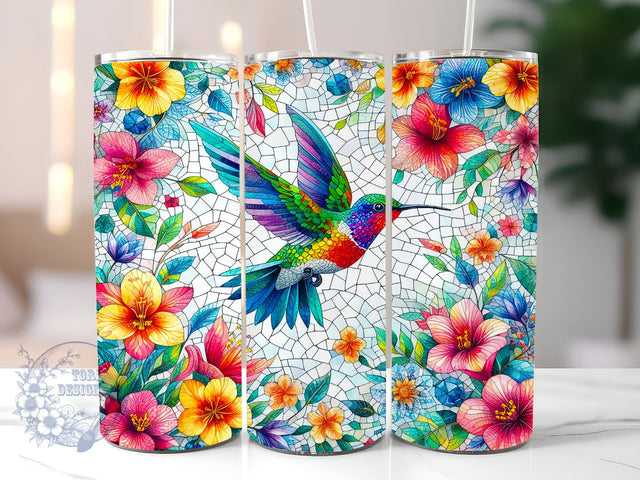 Stained Glass Hummingbird And Flowers 20oz Skinny Tumbler, Hummingbird Tumbler Png, Straight & Tapered Tumbler Wrap, Instant Digital Download Sublimation ToriDesigns 
