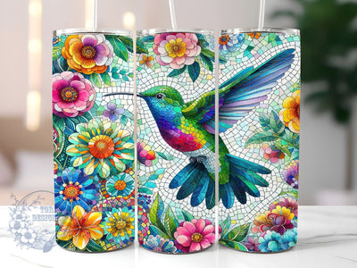 Stained Glass Hummingbird And Flowers 20oz Skinny Tumbler, Hummingbird Tumbler Png, Straight & Tapered Tumbler Wrap, Instant Digital Download Sublimation ToriDesigns 
