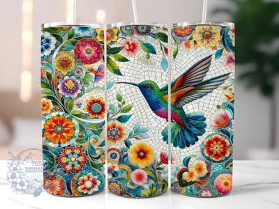 Stained Glass Hummingbird And Flowers 20oz Skinny Tumbler, Hummingbird Tumbler Png, Straight & Tapered Tumbler Wrap, Instant Digital Download Sublimation ToriDesigns 