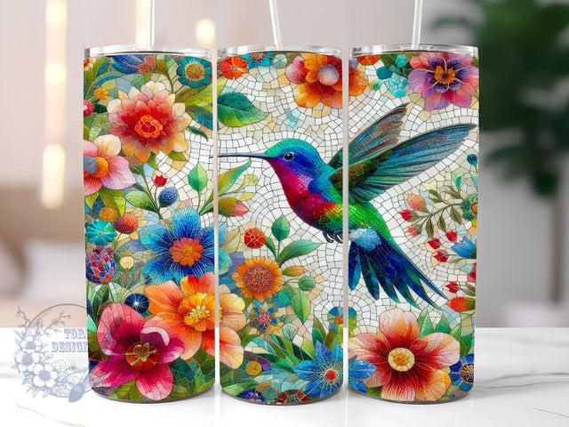 Stained Glass Hummingbird And Flowers 20oz Skinny Tumbler, Hummingbird Tumbler Png, Straight & Tapered Tumbler Wrap, Instant Digital Download Sublimation ToriDesigns 