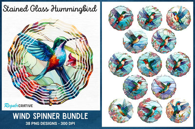 Stained Glass Hummingbird Wind Spinner Bundle Sublimation Regulrcrative 