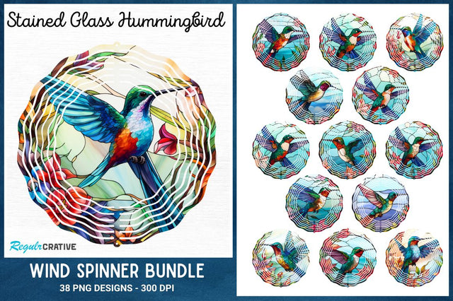 Stained Glass Hummingbird Wind Spinner Bundle Sublimation Regulrcrative 