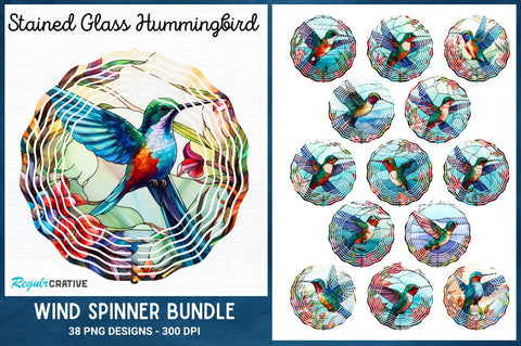 Stained Glass Hummingbird Wind Spinner Bundle Sublimation Regulrcrative 