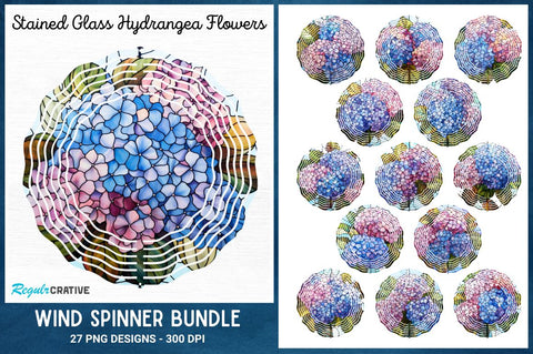 Stained Glass Hydrangea Flowers Wind Spinner Bundle Sublimation Regulrcrative 