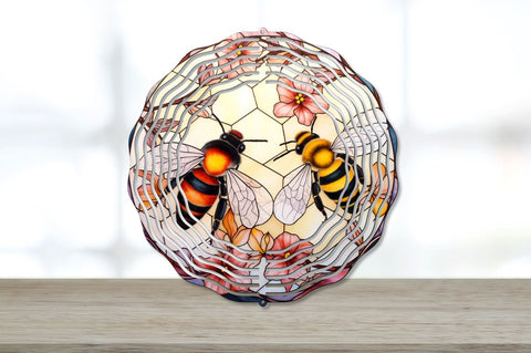 Stained Glass Japanese Watercolor Bee Wind Spinner Bundle Sublimation Regulrcrative 