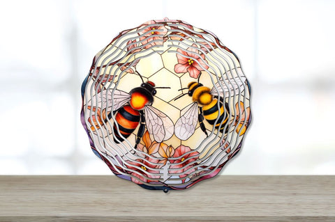 Stained Glass Japanese Watercolor Bee Wind Spinner Bundle Sublimation Regulrcrative 