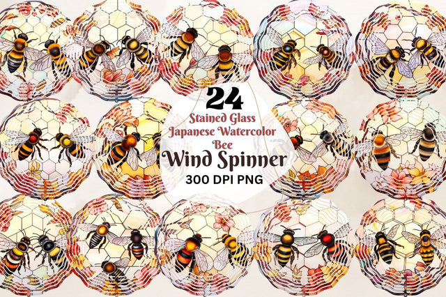 Stained Glass Japanese Watercolor Bee Wind Spinner Bundle Sublimation Regulrcrative 