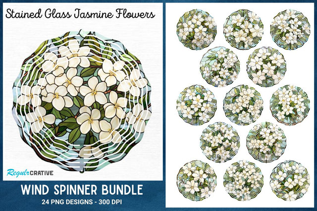 Stained Glass Jasmine Flowers Wind Spinner Bundle Sublimation Regulrcrative 