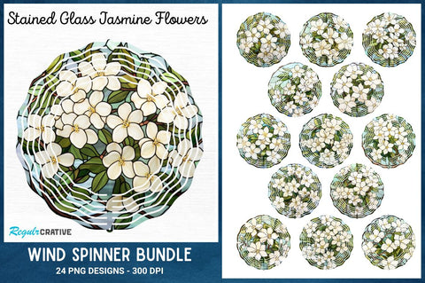 Stained Glass Jasmine Flowers Wind Spinner Bundle Sublimation Regulrcrative 