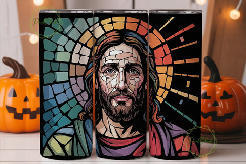Stained Glass Jesus 20oz Tumbler Wrap Sublimation PixelChick 