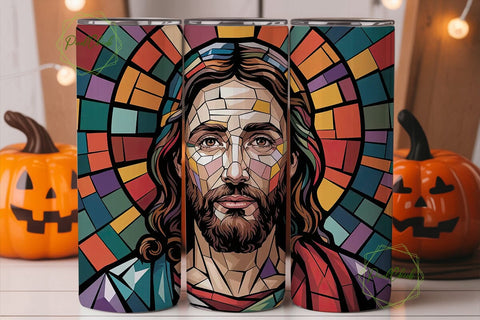 Stained Glass Jesus 20oz Tumbler Wrap Sublimation PixelChick 