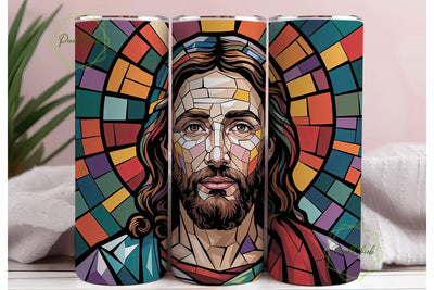 Stained Glass Jesus 20oz Tumbler Wrap Sublimation PixelChick 