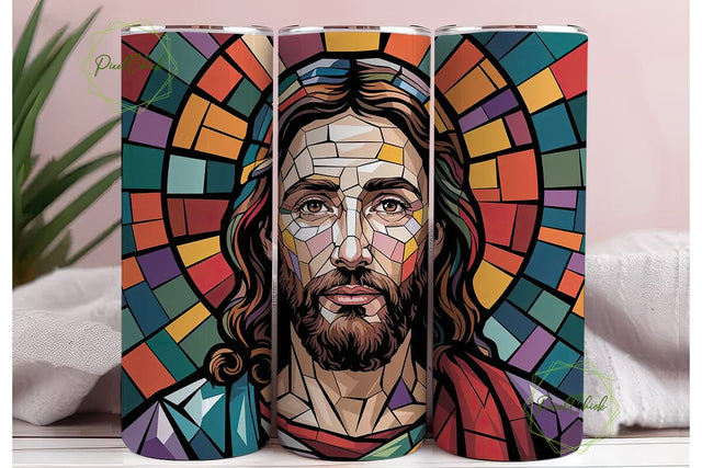 Stained Glass Jesus 20oz Tumbler Wrap Sublimation PixelChick 