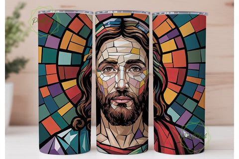 Stained Glass Jesus 20oz Tumbler Wrap Sublimation PixelChick 