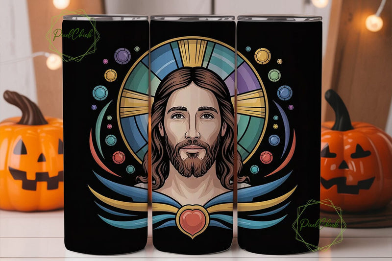 Stained Glass Jesus 20oz Tumbler Wrap Sublimation PixelChick 