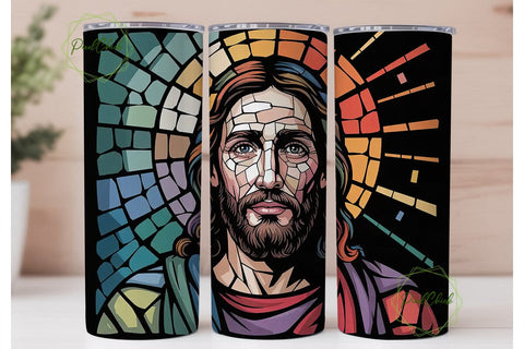Stained Glass Jesus 20oz Tumbler Wrap Sublimation PixelChick 