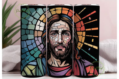 Stained Glass Jesus 20oz Tumbler Wrap Sublimation PixelChick 