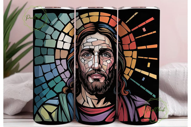 Stained Glass Jesus 20oz Tumbler Wrap Sublimation PixelChick 