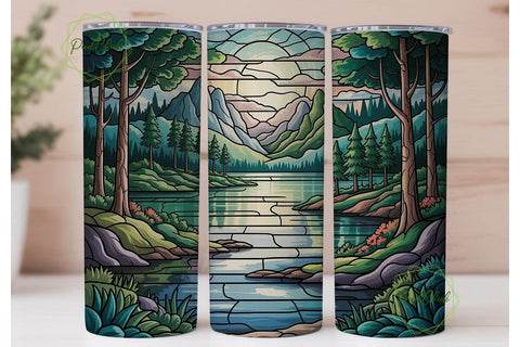 Stained Glass Landscape 20oz Tumbler Sublimation PixelChick 