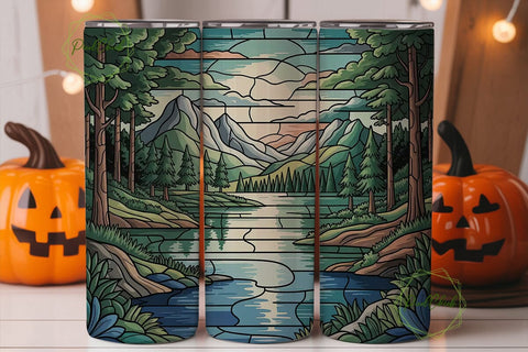 Stained Glass Landscape 20oz Tumbler Sublimation PixelChick 