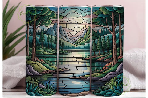 Stained Glass Landscape 20oz Tumbler Sublimation PixelChick 
