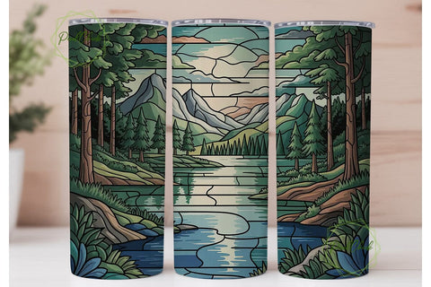 Stained Glass Landscape 20oz Tumbler Sublimation PixelChick 