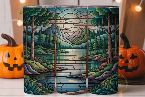 Stained Glass Landscape 20oz Tumbler Sublimation PixelChick 