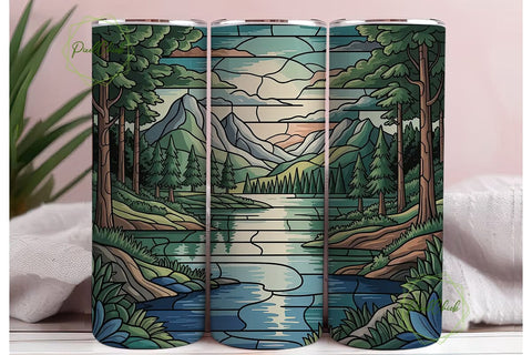 Stained Glass Landscape 20oz Tumbler Sublimation PixelChick 