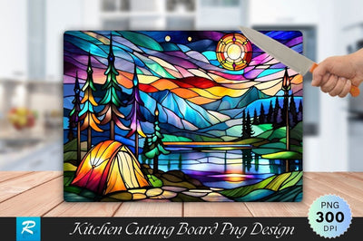 Stained Glass Landscape Camping Background Cutting Board Sublimation Regulrcrative 