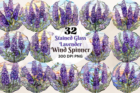 Stained Glass Lavender Wind Spinner Bundle Sublimation Regulrcrative 