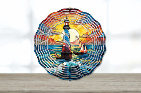 Stained Glass Lighthouse Wind Spinner Sublimation Regulrcrative 