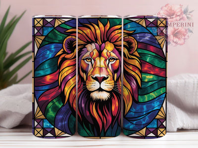 Stained Glass Lion 20oz Tumbler Wrap, Lion Design, Wildlife Inspiration, Animal Art, Artistic Pattern, 20oz Tumbler Wrap, Sublimation PNG Sublimation Li Zamperini 