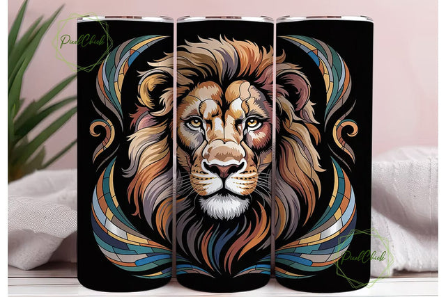 Stained Glass Lion 20oz Tumbler Wrap Sublimation PixelChick 