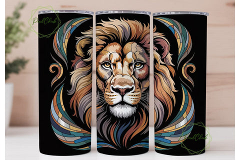 Stained Glass Lion 20oz Tumbler Wrap Sublimation PixelChick 