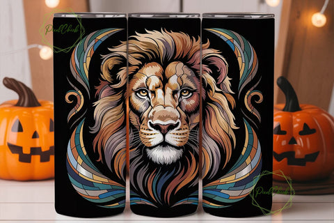 Stained Glass Lion 20oz Tumbler Wrap Sublimation PixelChick 