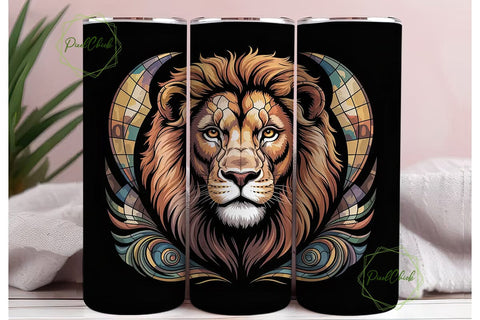 Stained Glass Lion 20oz Tumbler Wrap Sublimation PixelChick 