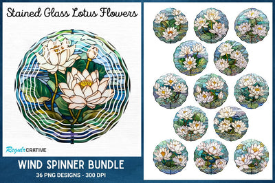 Stained Glass Lotus Flowers Wind Spinner Bundle Sublimation Regulrcrative 