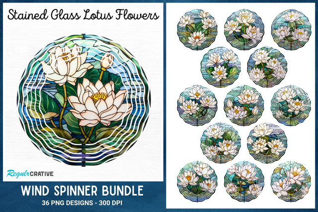 Stained Glass Lotus Flowers Wind Spinner Bundle Sublimation Regulrcrative 